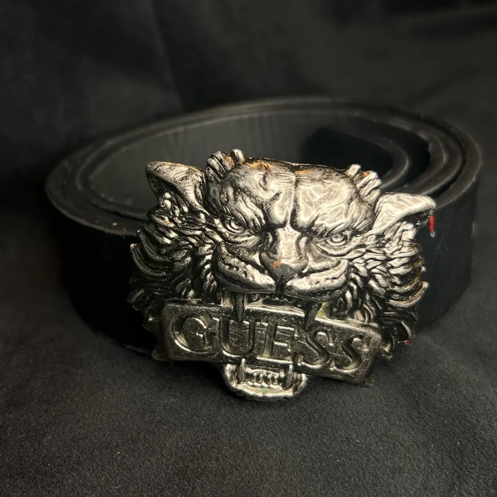 Rare Guess Black‎ Belt with Silver Tiger Buckle XL LSU CLEMSON AUBURN